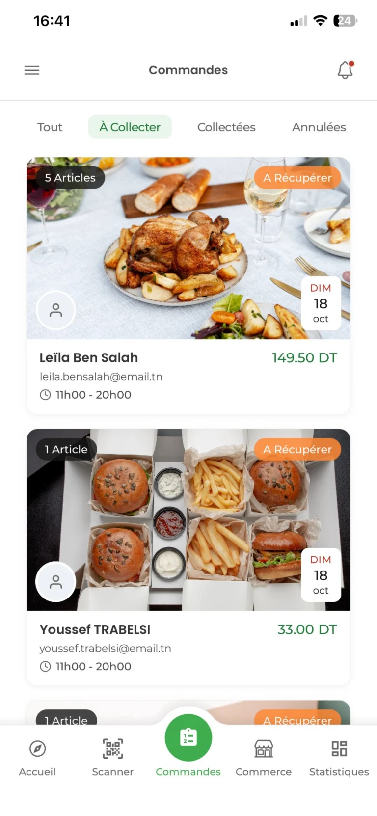 Capture de l’application Fraicho côté commerçant
