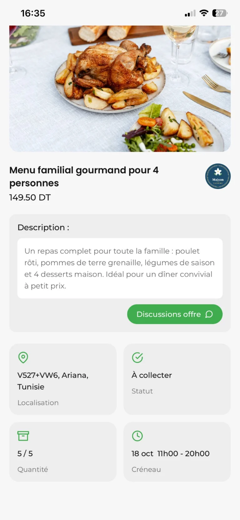 Capture de l’application Fraicho côté commerçant
