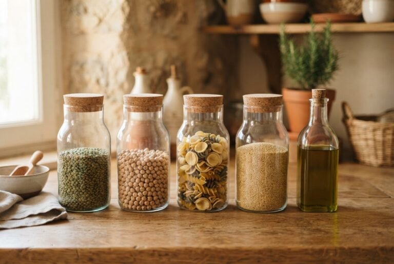 Bocaux de légumineuses, de pâtes et de céréales